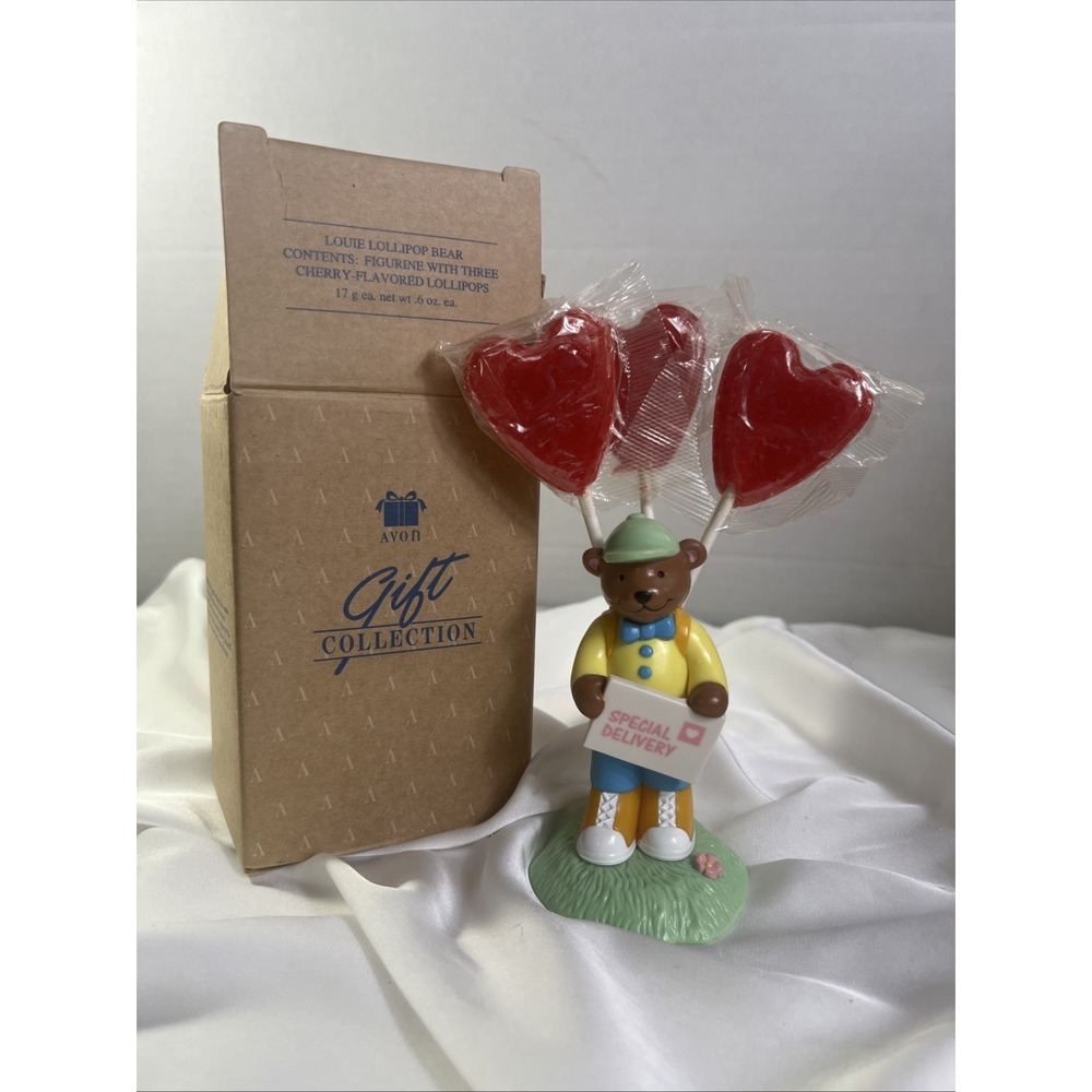 Vinatge Avon 1993 Louie Lollipop Bear With Three‎ Cherry Flavored Suckers New